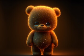 little cute teddy with tears in his eyes winking cute floating head digital screen face neon emotion full body pixar style  - obrazy, fototapety, plakaty