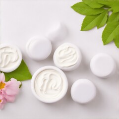 Obraz na płótnie Canvas Cosmetic cream and flower