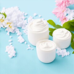 Fototapeta na wymiar Cosmetic cream with flowers