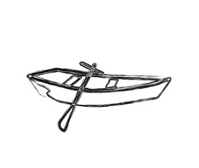 Minimal Wooden fishing boat outline illustration. Simple of fishing boat in stylized ink brush drawing vector design.