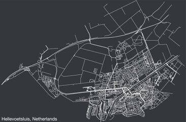 Detailed hand-drawn navigational urban street roads map of the Dutch city of HELLEVOETSLUIS, NETHERLANDS with solid road lines and name tag on vintage background