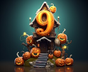 The number 9 expressed in a Halloween mood