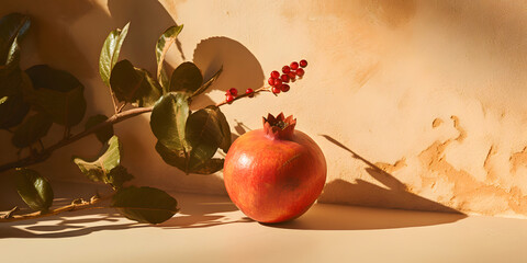 Pomegranate Shadows and Leaves in Light Orange and Gold wall
