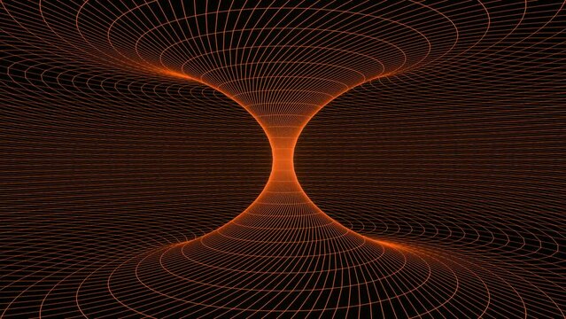 looped 3d animation, VFX orange vortex grid, Sci-fi. Abstract cyclic background. Technology, VJ concept. Led lamp futuristic tunnel with bright light. Animation of seamless loop