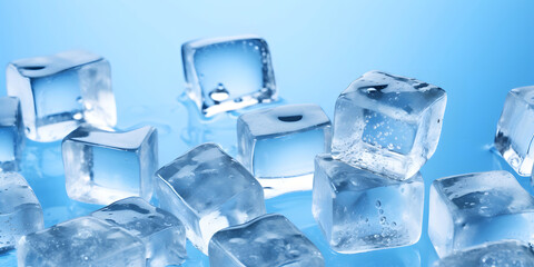 Transparent Ice Cubes on a Clear Background Crystal Clarity: Sky-Blue Style