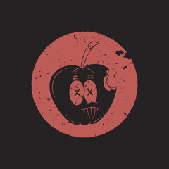 retro cartoon dead apple stamp