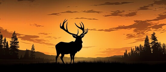 A shadowy bull elk With copyspace for text