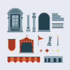 Medieval  Ancient Circus Structure Wall, Window, Pole, Chess and Flag | Vector, PNG, JPG Icon Illustration