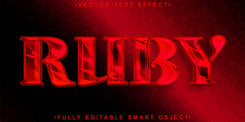 Red Luxury Shiny Ruby Vector Fully Editable Smart Object Text Effect - obrazy, fototapety, plakaty