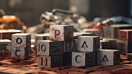 Words from Concept Photo Blocks on Table - obrazy, fototapety, plakaty