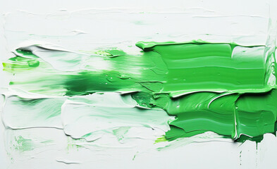 Zielono - biały, gruby pas namalowany farbą olejną. Białe tło. - obrazy, fototapety, plakaty