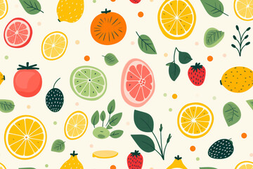 A white background with oranges, lemons, and apples, Generative AI