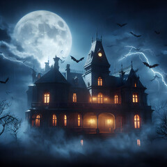 Fototapeta na wymiar haunted house in the woods castle
