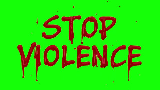 stop violence text banner in blood drip visual effect with seamless loop animation