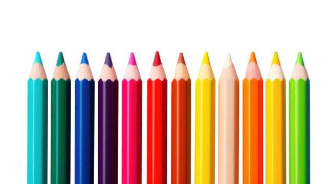multicolored pencils on transparent background