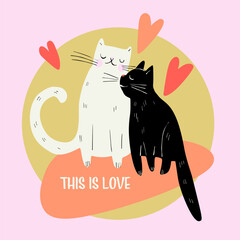 Two cute cats. Vector illustration in naive style.