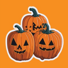 The group of pumpkins with faces