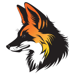 Vector illustration of a hand drawn fox with orange gradient fur on white background