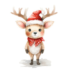 Reindeer For Christmas Event. Watercolor Style. AI Generated
