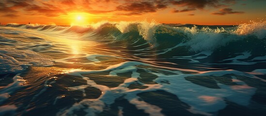 sea water waves at sunset and beautiful clouds in the background