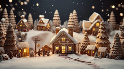 Gingerbread Christmas Village Scene