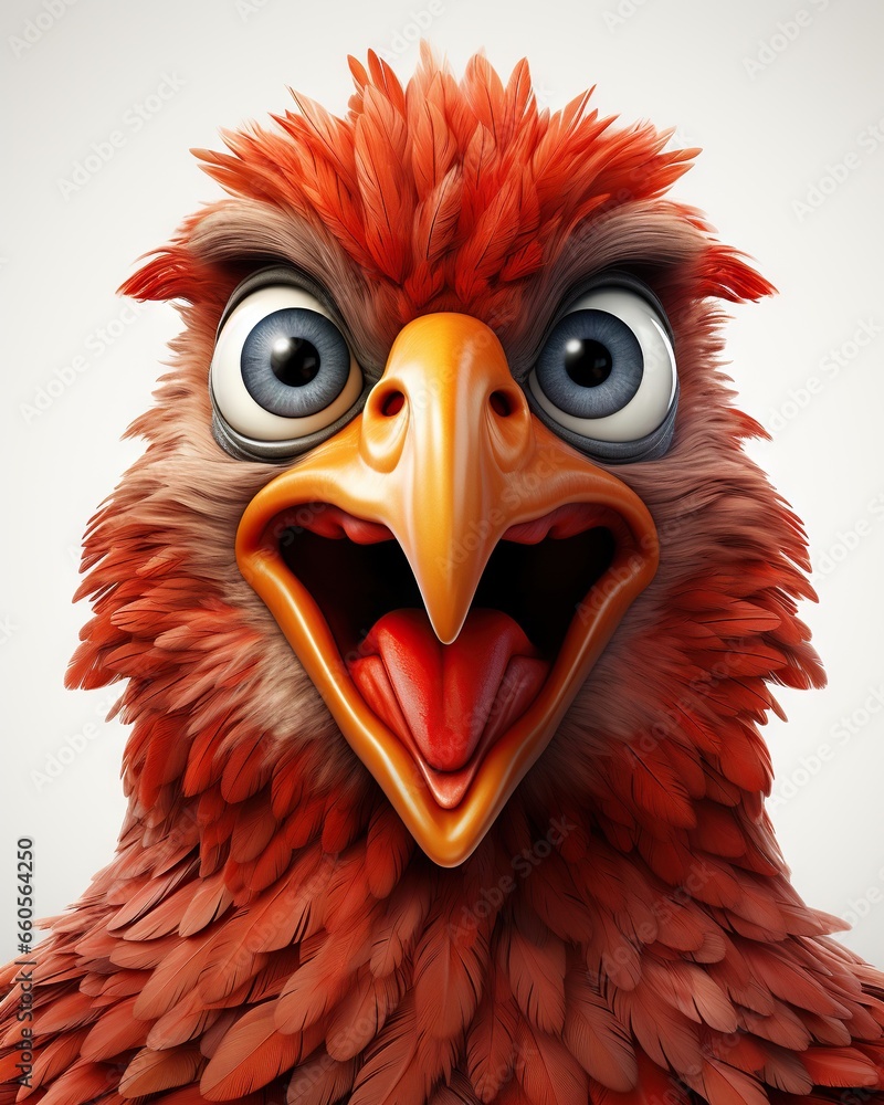 Poster a close up of a bird with a big smile on it's face. generative ai