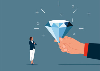 Precious value diamond. Quality and advantage. Modern vector illustration in flat style 