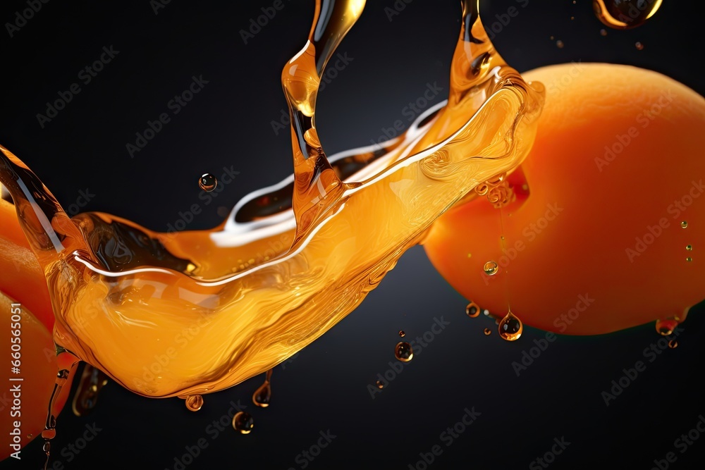 Poster a close up of oranges with water splashing on them. generative ai