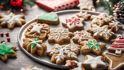Fototapeta premium Holiday cookies, with room on the countertop for a 'Sweet Holiday Memories' note or recipe