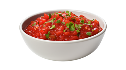 bowl of mexican salsa sauce. Isolated on Transparent background.