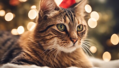 A humorous scene of a cat tangled in a string of holiday lights, with [Blank Space] for a funny quote