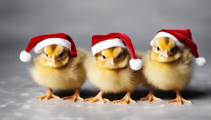 a whimsical scene of a group of baby chicks in Santa hats, with [Blank Space] for adding holiday cheer