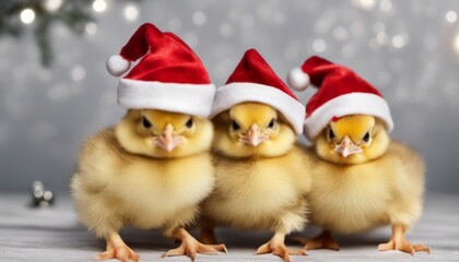 a whimsical scene of a group of baby chicks in Santa hats, with [Blank Space] for adding holiday cheer
