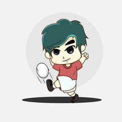 Illustration Vector Graphic Of Chibi Boy Playing Football