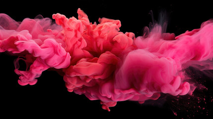Obraz premium Exlosion of pink colored powder on black background, banner