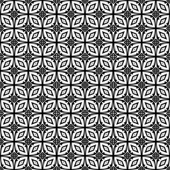 Black and white seamless abstract pattern. Background and backdrop. Grayscale ornamental design. Mosaic ornaments. Vector graphic illustration. EPS10.