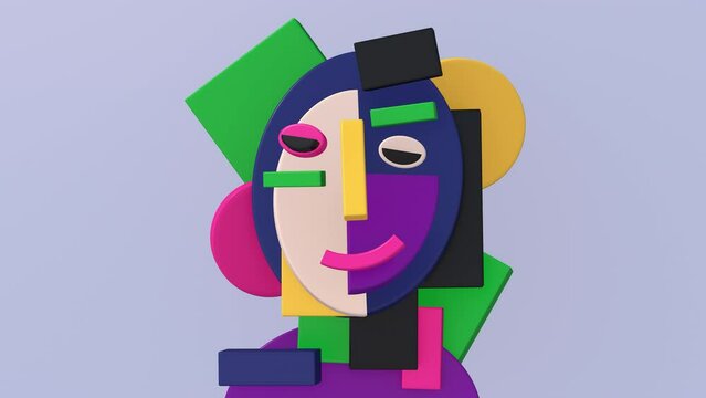 Colorful abstract face. Cute character. 3d animation.