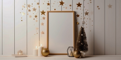 Christmas frame mockup in home interior background
