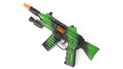 Machine gun AK47 toy isolated on white background. 