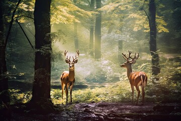 deer walking in the forest Generative AI