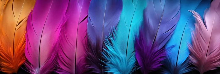 Foto op Canvas Beautiful multi-colored feathers of a fantastic bird, banner of colorful feathers © Henryzoom