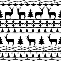 Black deer and wavy line seamless pattern