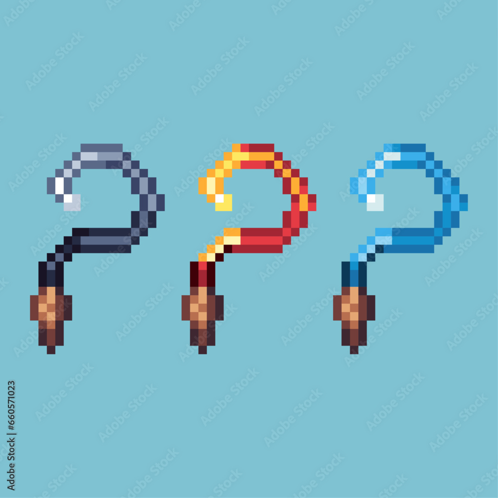 Poster pixel art sets of sickle with variation color item asset. simple bits of sickle on pixelated style. 