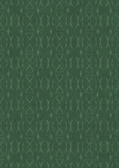 Hand-drawn unique abstract symmetrical seamless ornament. Bright semi transparent green on a deep warm green background. Paper texture. Digital artwork, A4. (pattern: p10-3f)