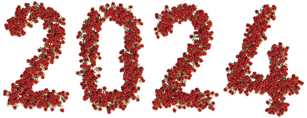 Floral Typography Font Art Made of Flowers, 3D rendering, new year 2024
