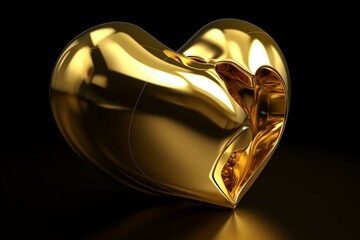3D golden heart. Generative AI