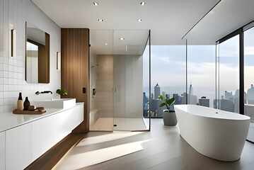 modern bathroom interior with bathroom  generative AI tool