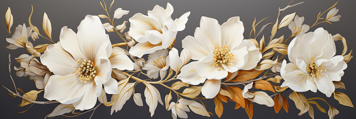 a painting of white flowers on a gray background.   Gouache Painting of a White color flower, Perfect for Wall Art.