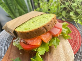 Salmon mixed salad spinach sandwiches