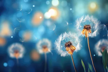  dandelion seeds floating against soft background for serene overlay - AI Generated © Arthur